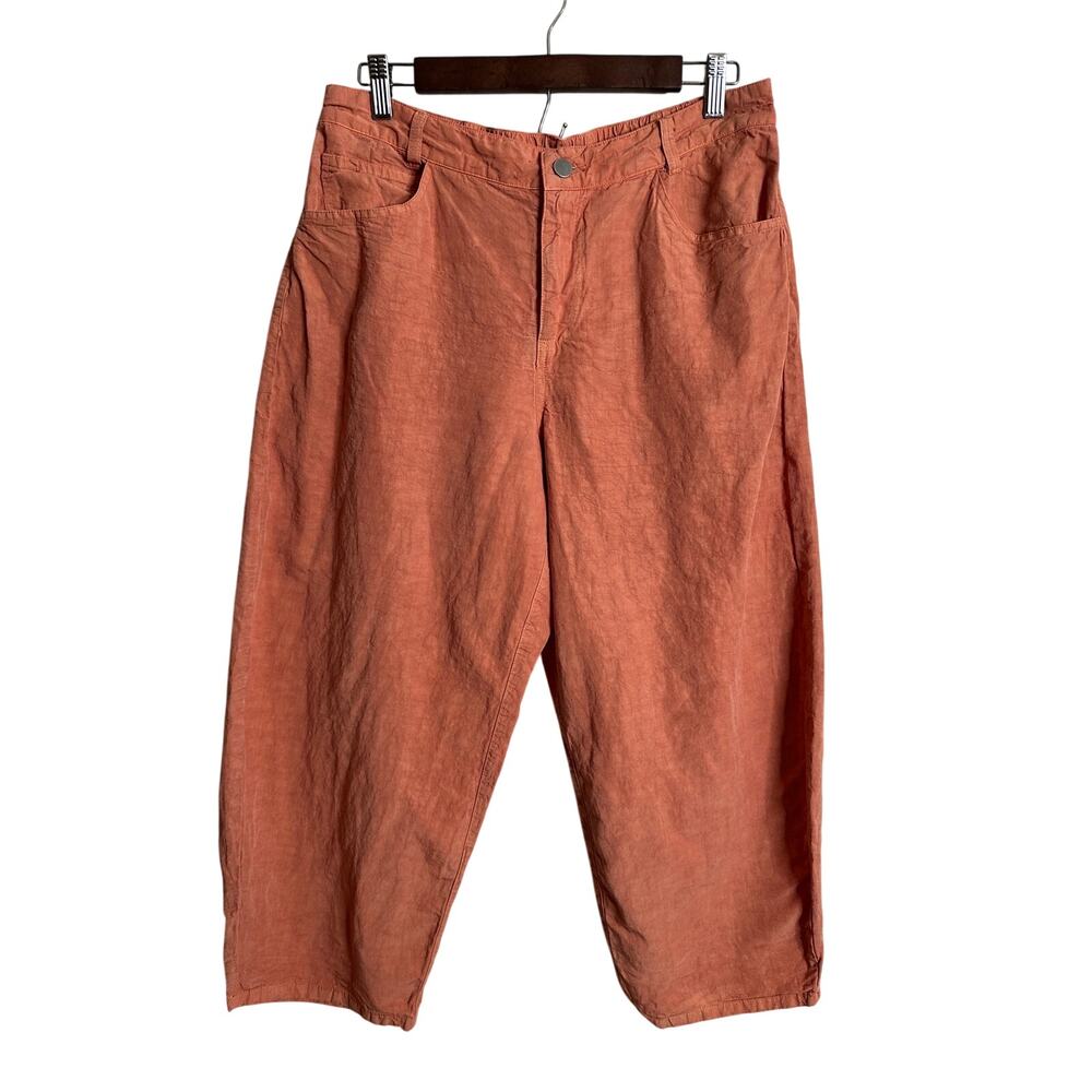 Lisa Bayne Hadley Barrel Leg Pant Natural Slub Garment Dyed in Mandari Womans 14
